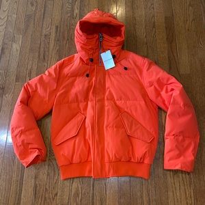 Men’s Cole Haan Down Parka Coat Orange Medium Interior Thermometer NWT $400